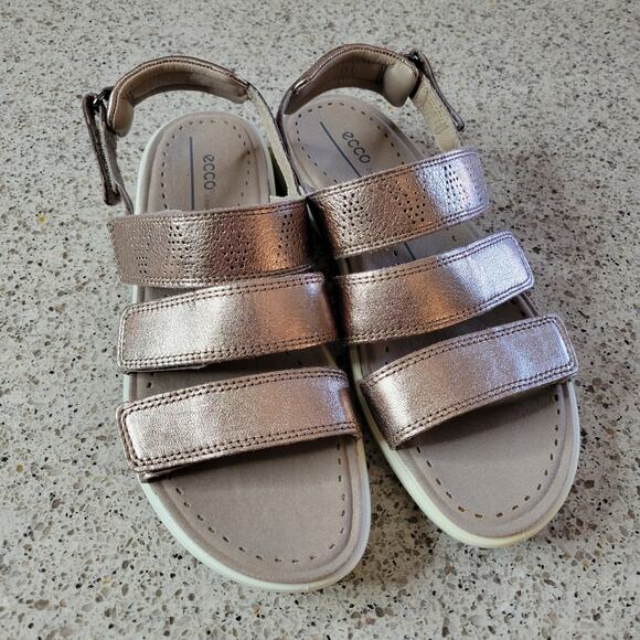 ECCO Soft 5 3-Strap 100% Leather Rose Gold Lightweight Womens Comfort Sandals✨️9 - Picture 12 of 12